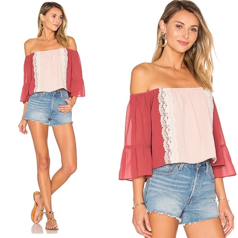 NEW TULAROSA Pink Red Rose White Lace Colorblock Boho Alexa Blouse Top Shirt S - Picture 13 of 13